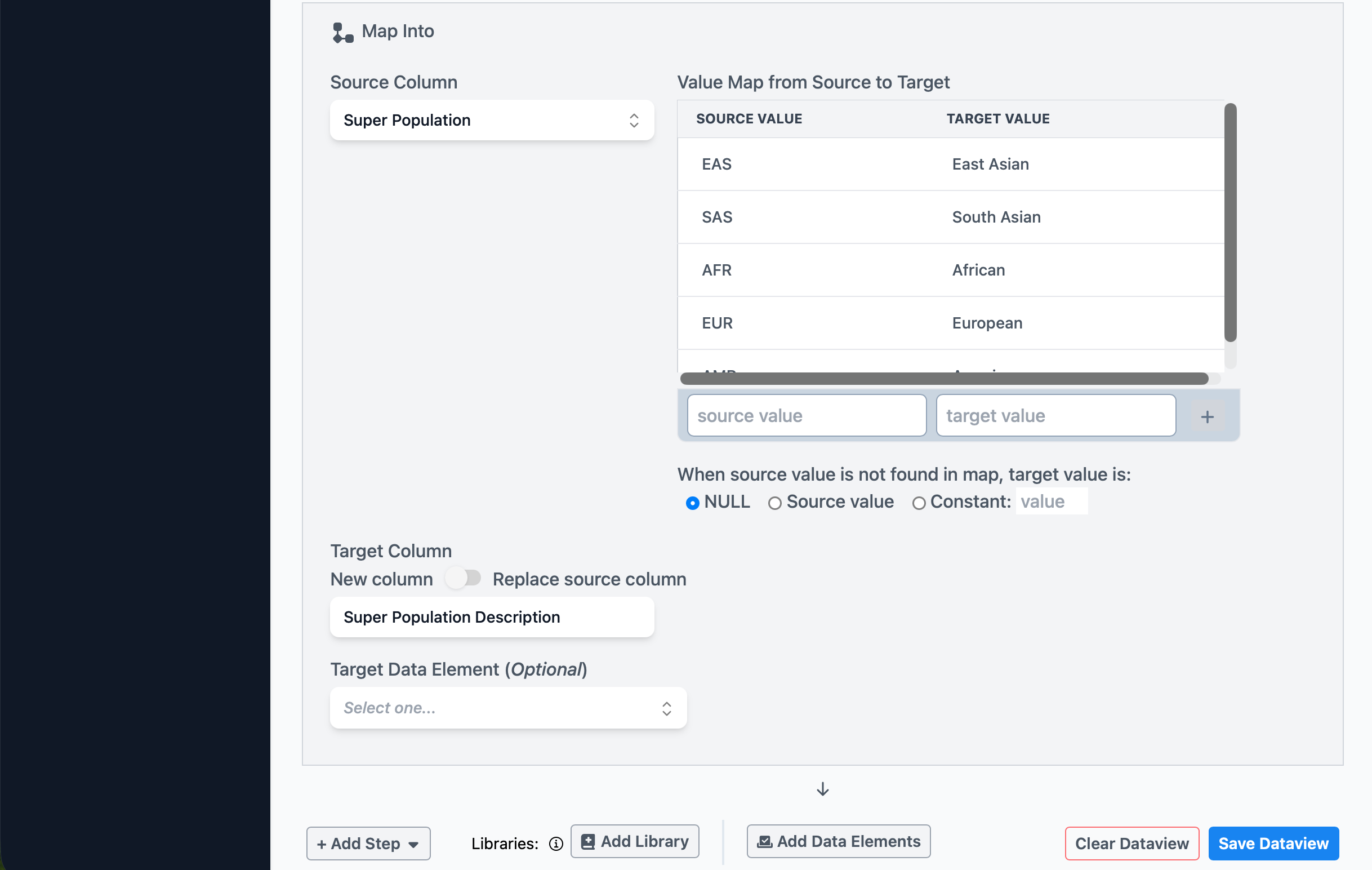 Map Column step configured