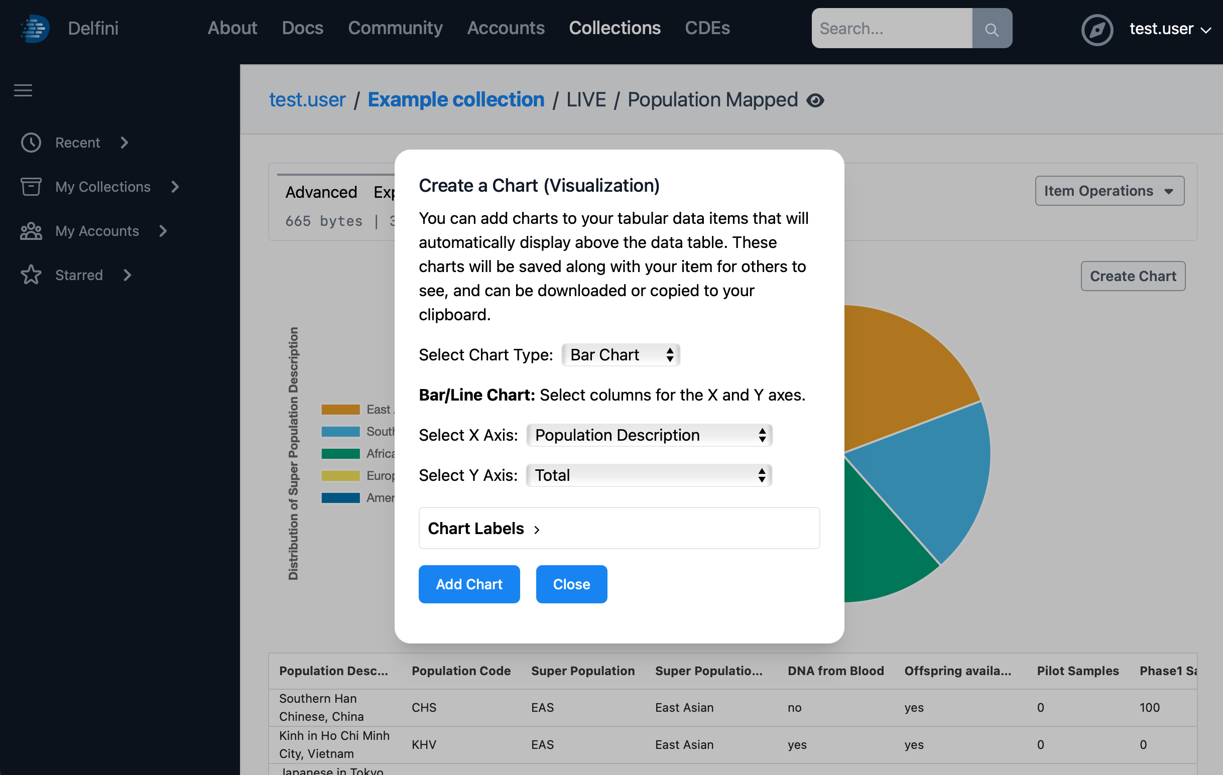 Fill in the Create Chart dialog
