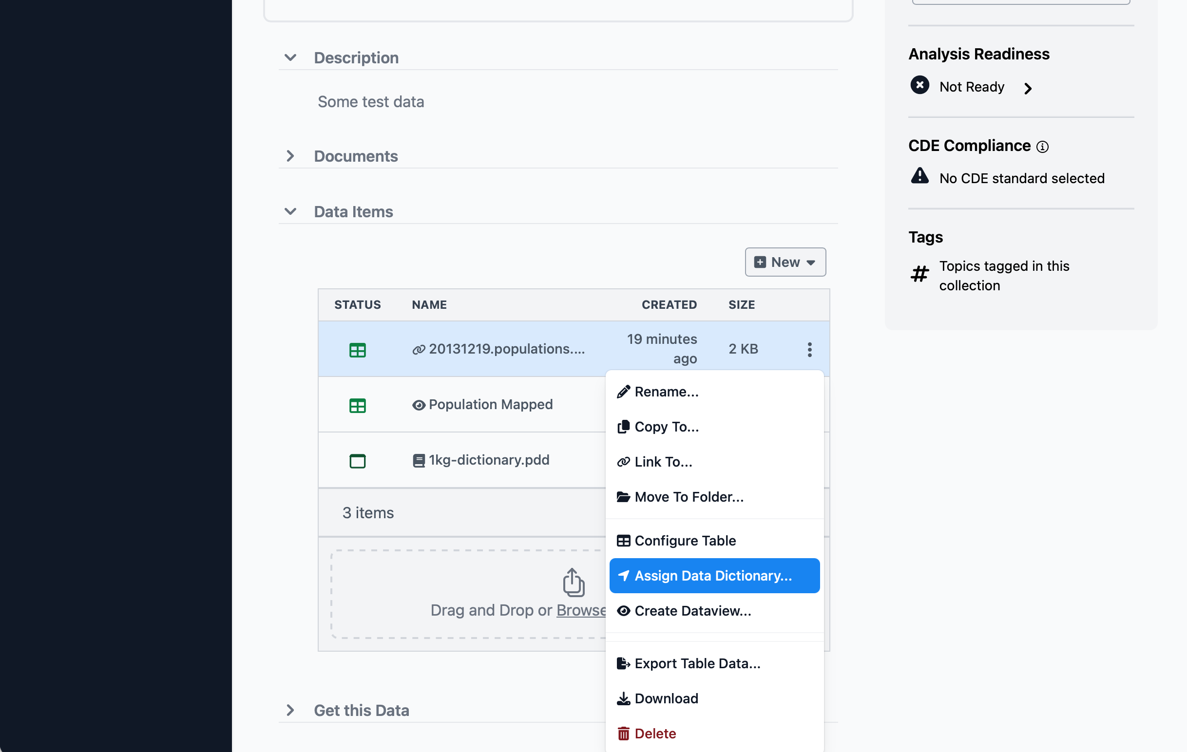 Assign dictionary via menu