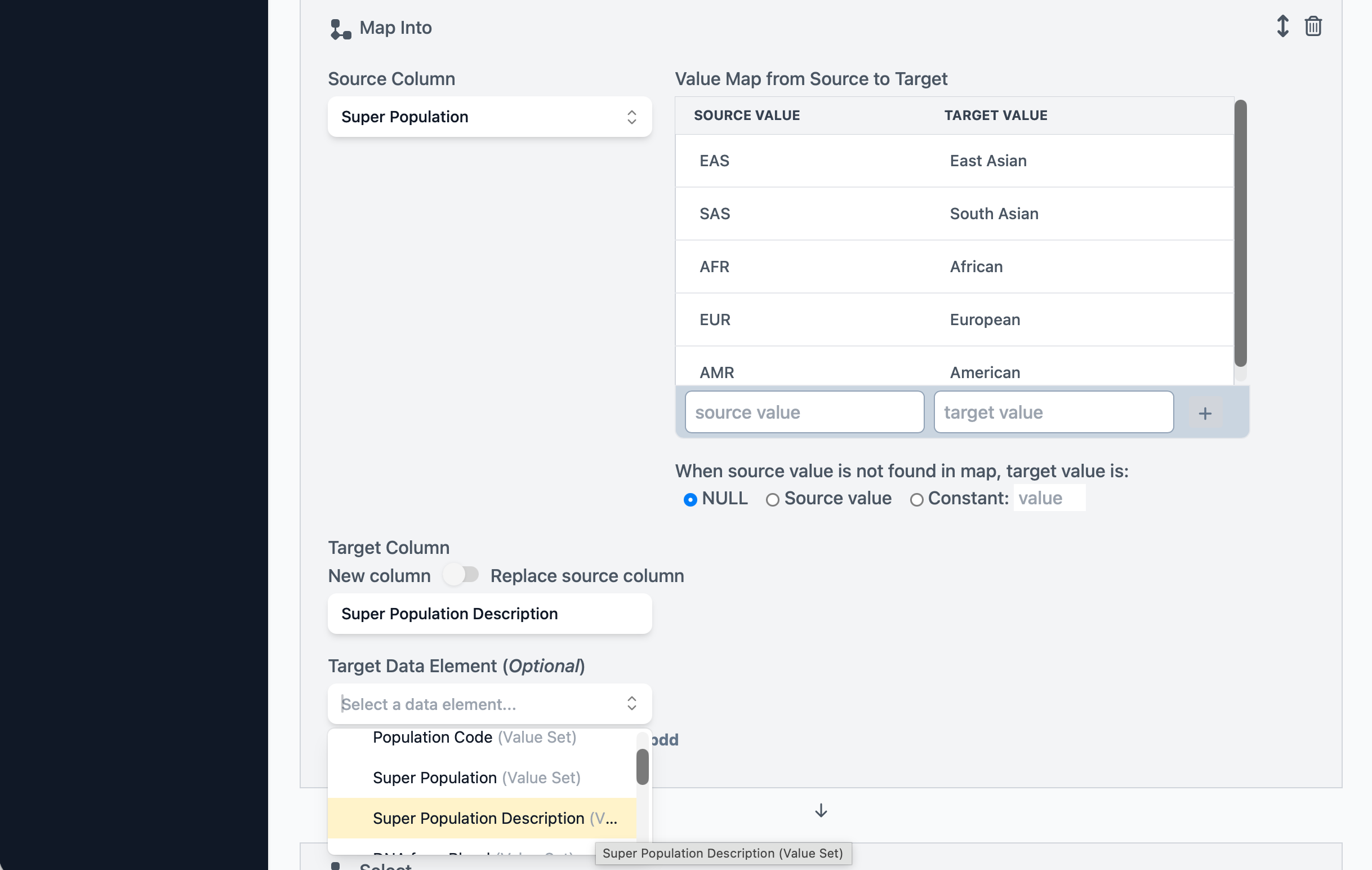 Choose a target data element