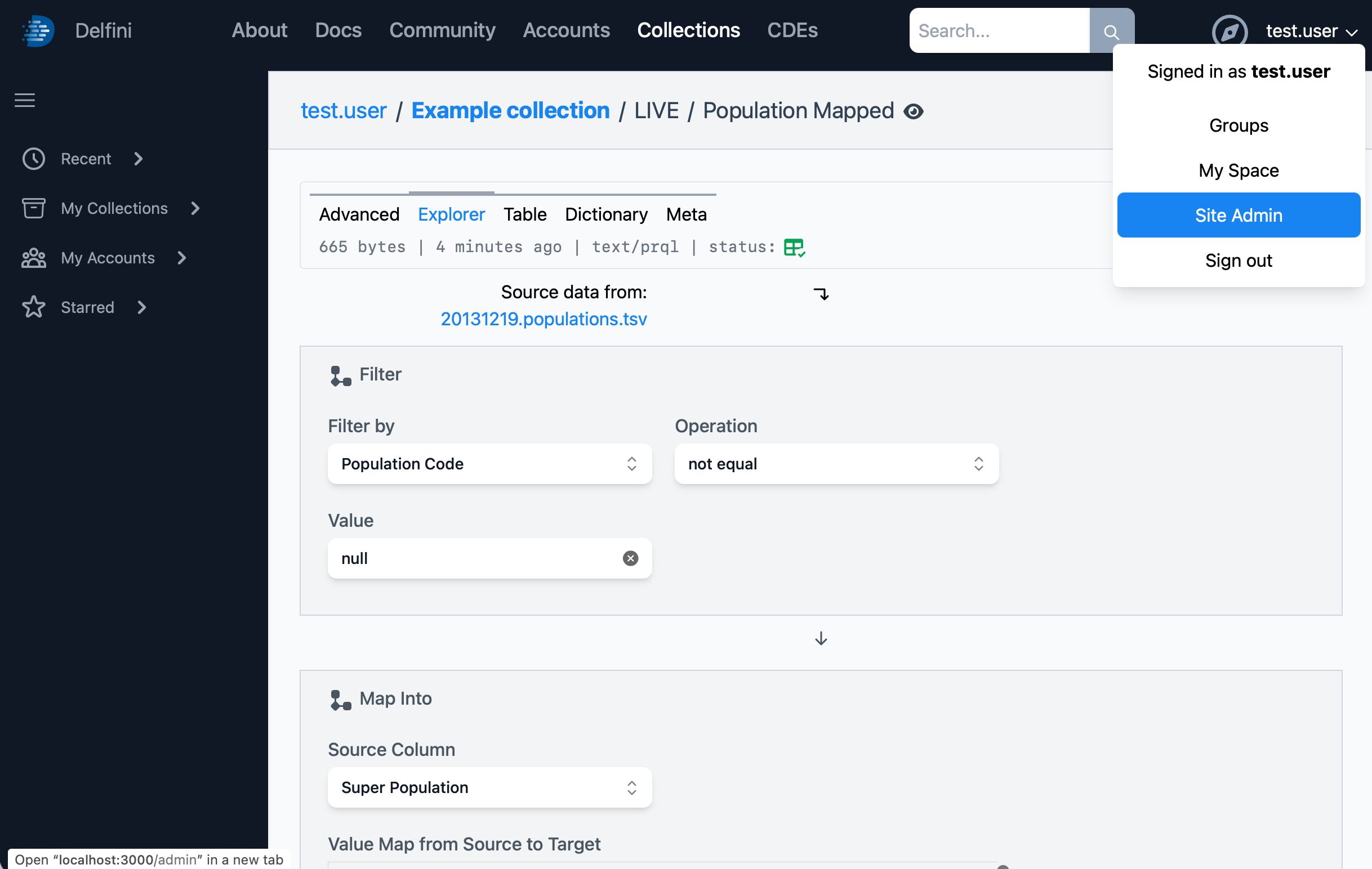 Visit the site admin page